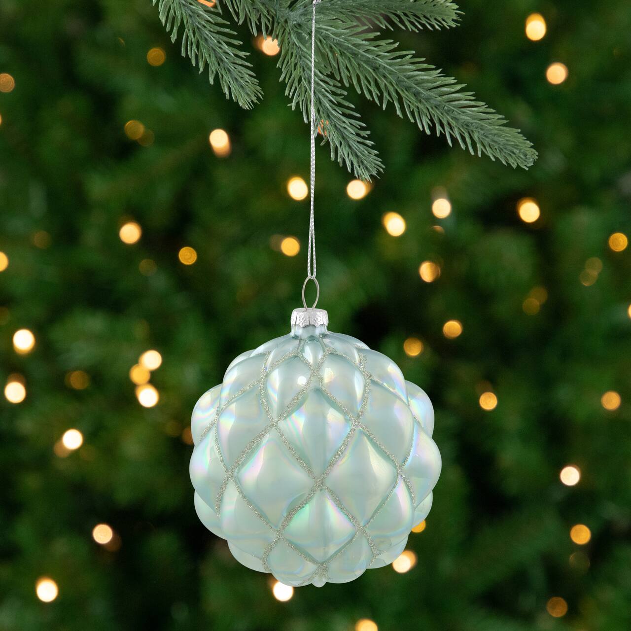Iridescent Glass Christmas Ball Ornament - Blue - 4.5"
